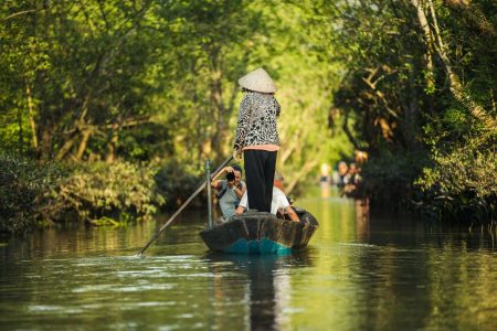 Varen boottocht toeristen Mekong Delta Zuid-Vietnam