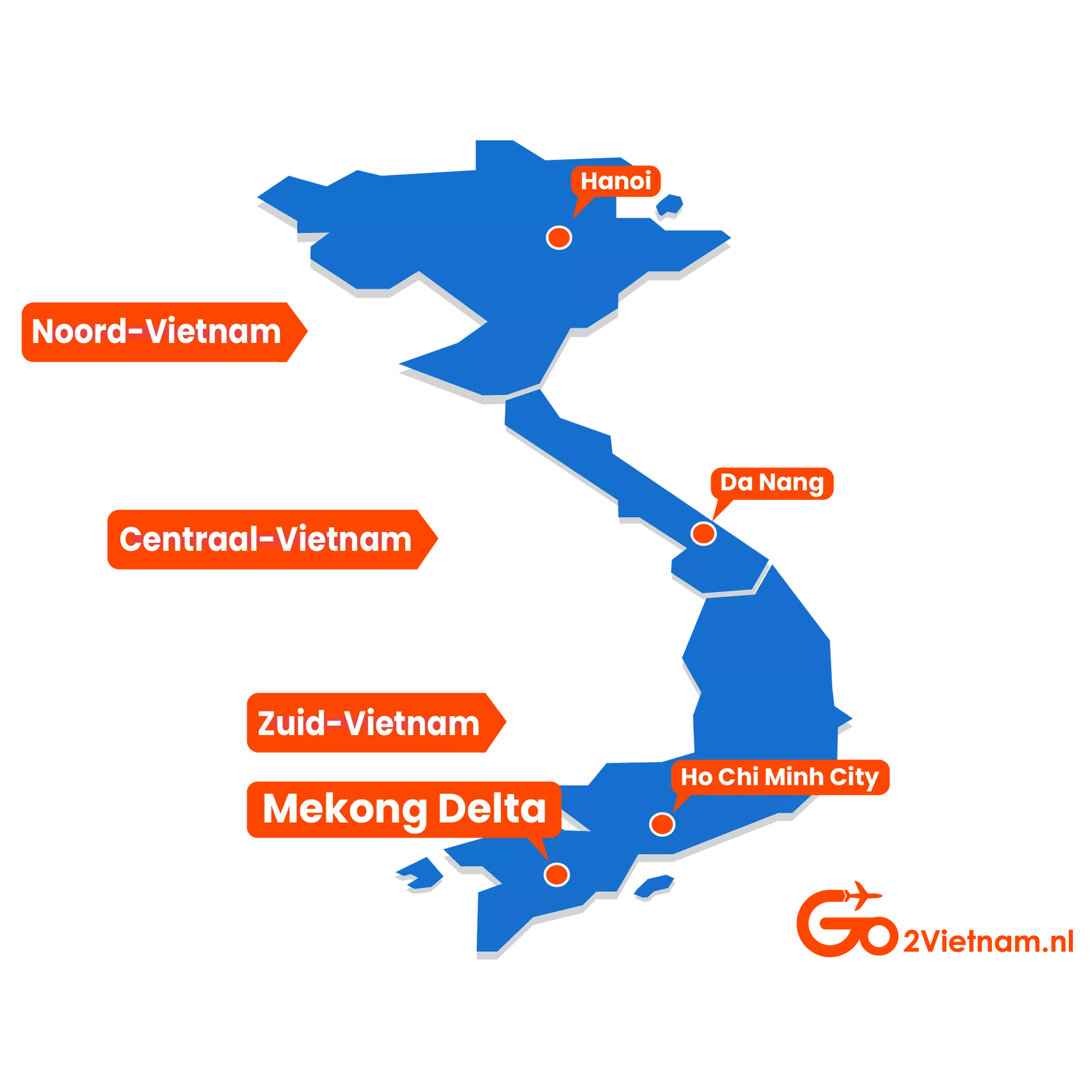 Landkaart map Mekong Delta Zuid-Vietnam